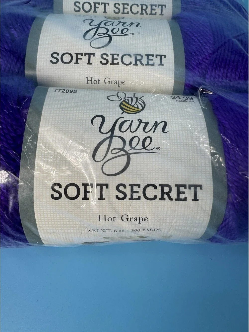 Yarn Bee Soft Secret Lot of 3 Skeins Hot Grape #86 Same Dye Lot 9157 NEW 300 Yds